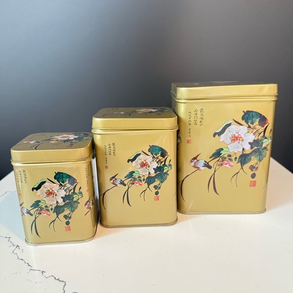 Vintage 80s Asian Bird and Flowers Nesting Tins x 3 - Picture 1 of 6